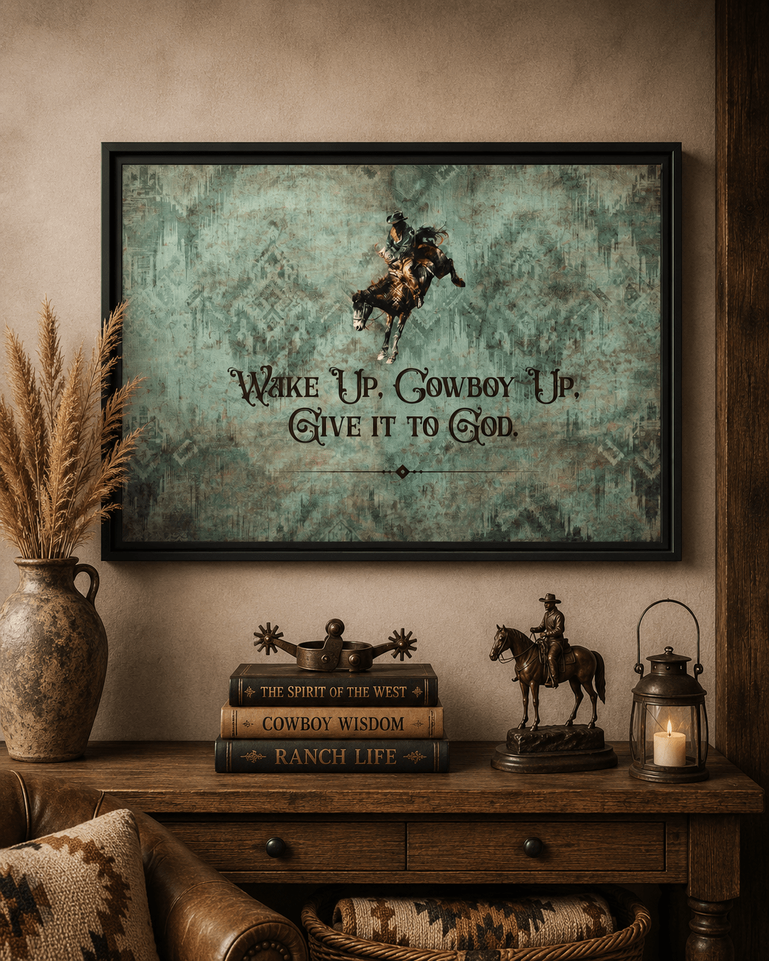 Wake Up, Cowboy Up, Give It to God Canvas Art, Framed - Cowgirl Home & Ranch