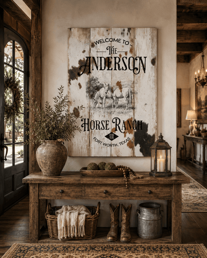 Welcome to the Ranch Personalized Horse Canvas - Cowgirl Home & Ranch