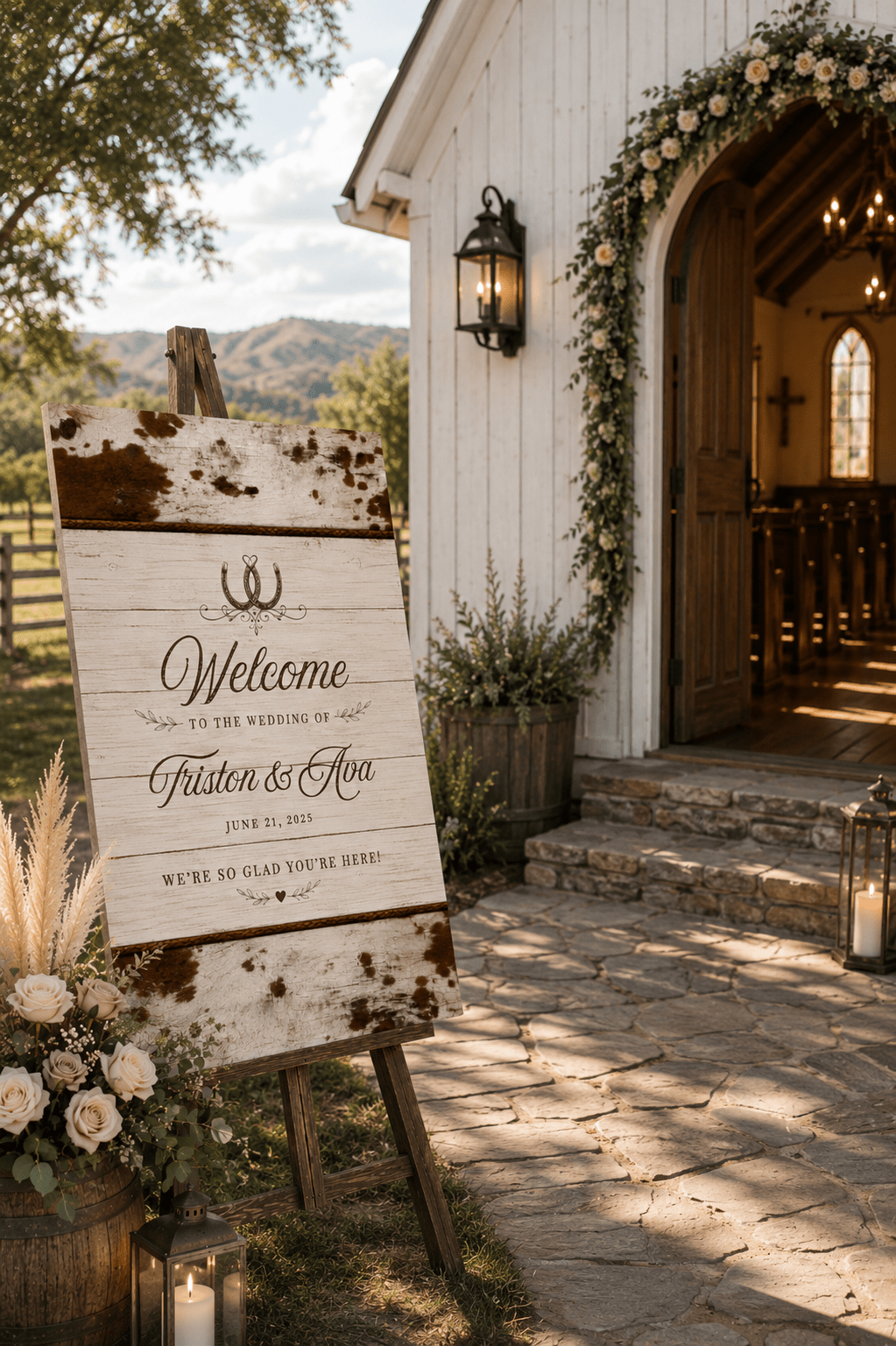 We’re So Glad You’re Here Personalized Western Wedding Canvas - Cowgirl Home & Ranch