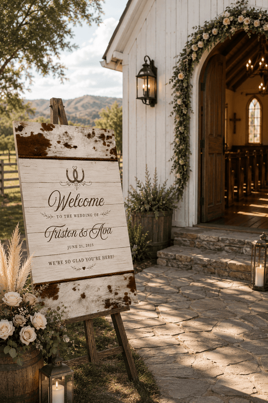 We’re So Glad You’re Here Personalized Western Wedding Canvas - Cowgirl Home & Ranch