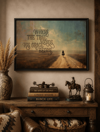 Where the Trail Ends, His Grace Begins Canvas Art, Framed - Cowgirl Home & Ranch